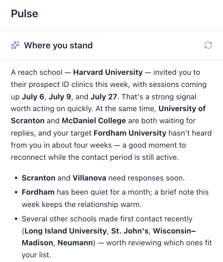 Pulse ‘Where you stand’ AI briefing flagging Villanova and other schools needing attention